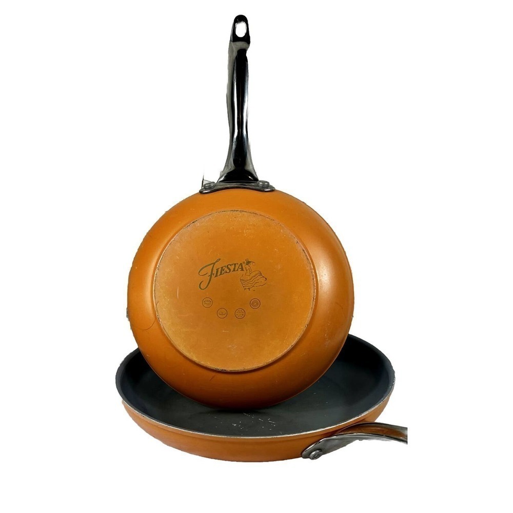 Pair (2) FIESTA Persimmon Cookware 10" & 8” Frying Pans Fiestaware Skillet Set